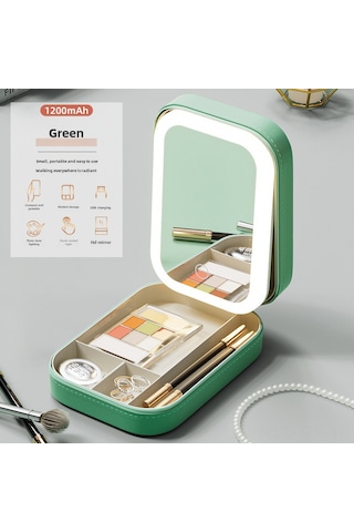 Geeroyoo Led Işıklı 3 Renk Ayarlanabilir Makyaj Aynası - Çekirdekli Makyaj Ve Mücevher Depolama Kutusu, Katlanabilir Tasarım Yeşil, 16.5 11.5 3.5 Cm Yeşil Ayna