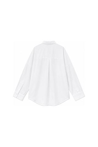 Vadon 1011 Kadın Pamuklu Oversize Gömlek Yaka Düğmeli Uzun Kollu Basic Gömlek Beyaz