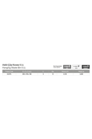 Starax Askılı Çöp Kovası 5lt. Gri S-2575-a