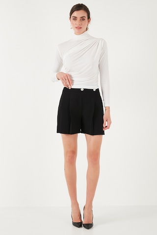 Lela Streç Büzgü Detaylı Slim Fit Dik Yaka Bayan Bluz 669925 Ekru