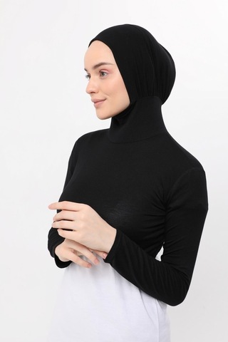Altobeh Uzun Kollu Boyunluklu Boneli Yarım Body Siyah Çok Renkli