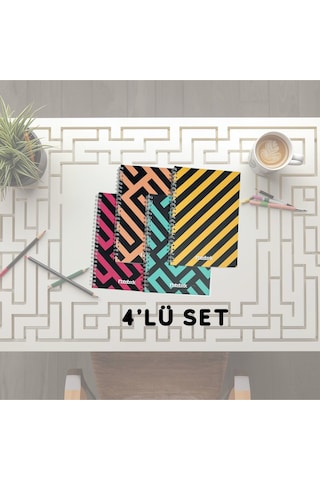 A5 Spiralli Labirent Defter 40 Yaprak 4'lü Tamamı Çizgisiz