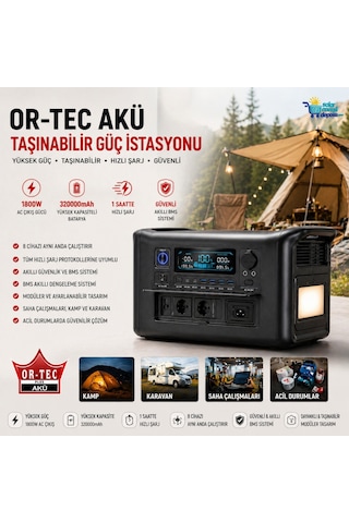 Or-tec 1800w Taşınabilir Güç İstasyonu 320000mah Hızlı Şarjlı Power Station 100watt Flexy Panel Kamp, Karavan Ve Acil Durum Enerji Kaynağı
