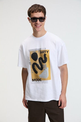 VIBE Erkek %100 Pamuk Oversıze Fit Baskılı Kısa Kollu Yuvarlak Yakalı Beyaz T-Shirt