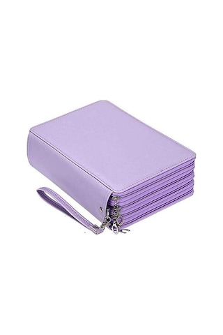 Büyük Kapasiteli Siyah Pu Deri Kalem Kutusu 200 Yuvalı Okul Ve Ofis İçin Pratik Kalem Çantası, Sanat Malzemeleri Ve Kırtasiye Ürünleri İçin Şık Organizer, Hediye Seçeneği Mor