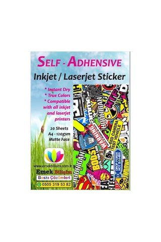 Inkjet Ve Laser Uyumlu Sticker Güçlü Yapışkanlı A4 Etiket Kağıdı Mat Yüzeyli 120gsm 20 Yaprak Diğer