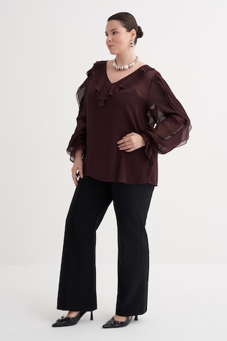 Myline Fırfır Detaylı Şifon Bluz-6219 Bordo