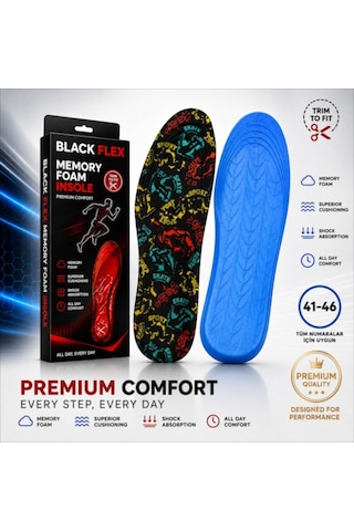 Perfect Fit Ark Destekli Renkli Erkek Memory Foam Darbe Emici Hafızalı İç Tabanlık 41-46 Numaraya Göre Kolay Kesilebilir