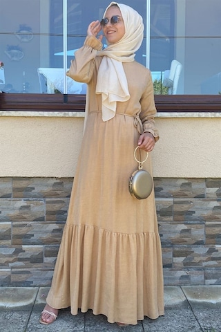 Rabia Şamlı Duru Simli Camel Elbise Normal