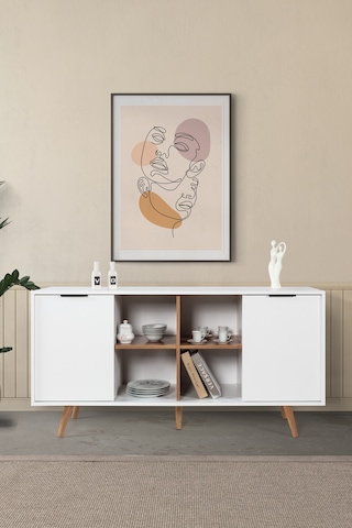4618 Sina 160 Cm Ahşap Ayaklı , Metal Kulplu Konsol , Beyaz - Söğüt , Salon , Oturma Odası Diğer