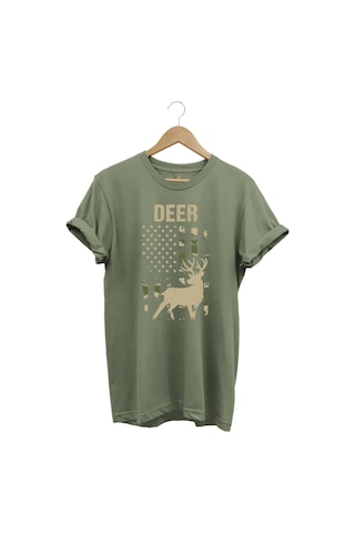 Avcılık Hunter Geyik Avcılığı Deer Hunt Baskılı Kamuflaj Desenli Regular Fit Haki T-shirt Haki