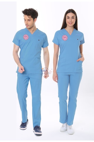 Alaska Mavisi Doktor Hekim Forması Likralı Scrubs Takım Alaskan Blue Alaska Mavisi