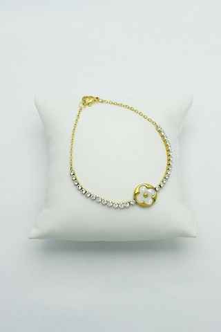 Altın Kaplama Seri Kararmaz Sedef Taşlı Yonca Su Yolu Çelik Gold