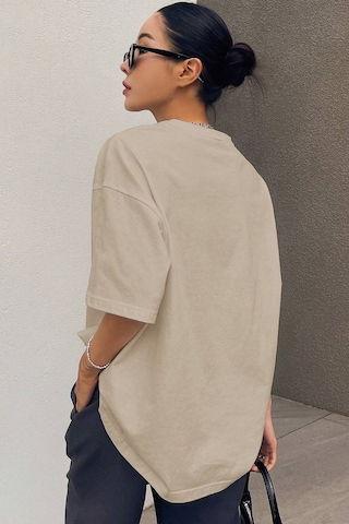 Unisex Keepgoing Baskılı Tasarım Tshirt Bej