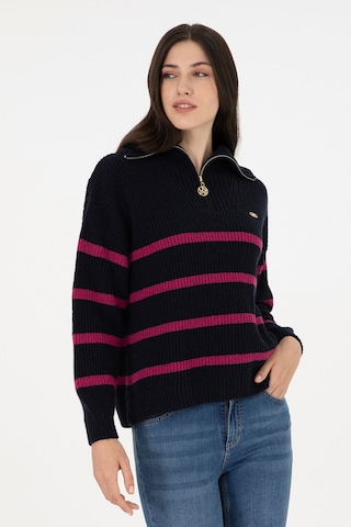 U.S. Polo Assn. Kadın Lacivert V Yaka Fermuarlı Kazak 50297407-VR033