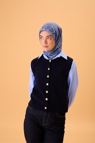 Silk Home İnce Pamuk Soft Eşarp Saks-indigo Desenli Tok Duruşlu 90x90 Çok Renkli
