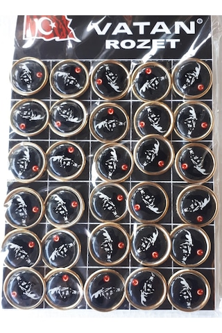 Atatürk Yaka Rozeti Siyah Resim Sarı Çerçeve 2CM 30 Adetli Paket