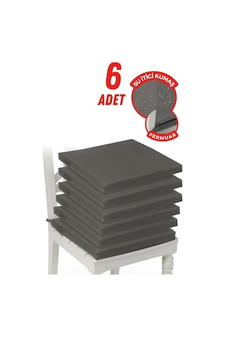 4'lı Sandalye Minderi Su İtici Kumaş 40x40 Cm Sünger Sandalye Minderi Bağcıklı Füme