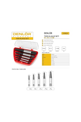Denlör Ters Kılavuz Seti No.1 No.5 3 18 Mm 5 Parça Denlör Ters Kılavuz Seti No.1 No.5 3 18 Mm 5 Parça