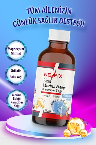 Nevfix Magnezyum Glisinat Omega 3 Cod Liver Oil 150 ML
