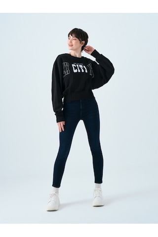 Regular Long Crop Kadın Sweatshirt Siyah