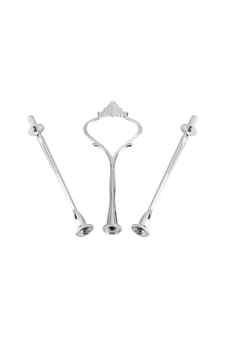 Çok Katlı Pasta Tabağı Standı Saplı Meyve Tabağı Tutucu 3 Katlı Taç Gümüş