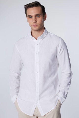 Tudors Erkek Slim Fit Dar Kesim Uzun Kollu Keten Premium Seri Düğmeli Yaka Spor Beyaz Gömlek-27178 Beyaz
