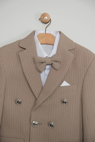 Erkek Çocuk Çizgili Ceket Gömlek Pantolon Papyonlu Takım Elbise Te.1001y Vizon