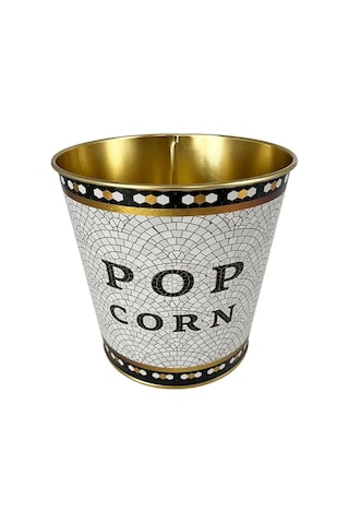 Metal Popcorn Kutusu - Patlamış Mısır Kovası 13.5 Cm, Mosaic Er149-1o Desenli