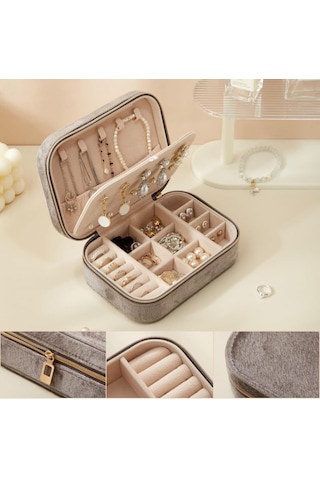 Mdl1-kadife Gri Takı Kutusu Yeni Tasarım Fermuarlı Takı Düzenleyi