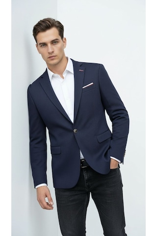 Plus Scorpion Lacivert Erkek Slim Fit Tek Düğmeli Blazer Ceket Şık Dokulu Kumaş, Astarli, Günlük Ve Ofis Kombinlerine Uygu Lacivert