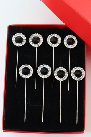 Numetal 8 Li Oval Siyah Taşlı Eşarp İğnesi. Şal İğnesi. Türban İğnesi. Başörtü İğnesi. Eşarp Ve Şal İğnesi. Gümüş