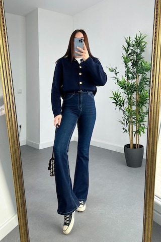 Woddi Ispanyol Lacivert Yüksek Bel Likralı Esnek Jeans Pantolon Kot New Laci Vert