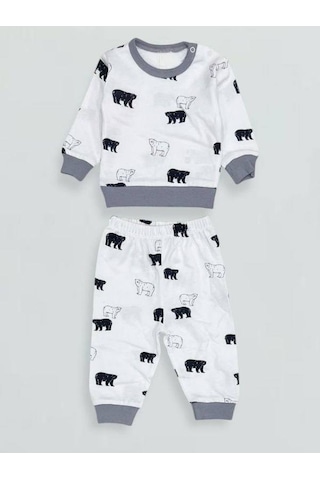 Erkek Bebek Desenli Pamuklu Pijama Takım-15341 Gri