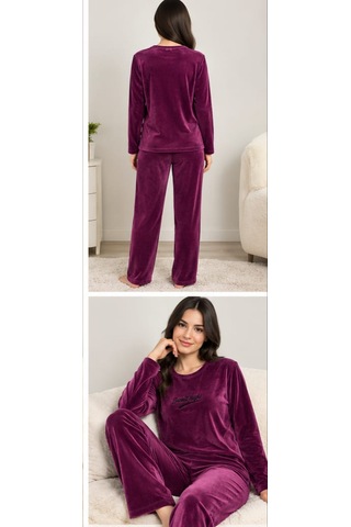 Mürdin Kadife Kadın Pijama Takımı Açık Mürdüm