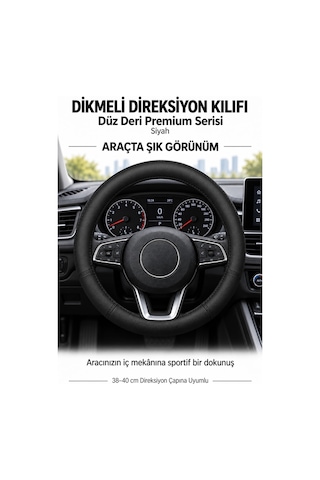 Trobus Peugeot Rifter 2019-2023 Uyumlu Dikmeli Direksiyon Kılıfı Düz Deri Premium Siyah