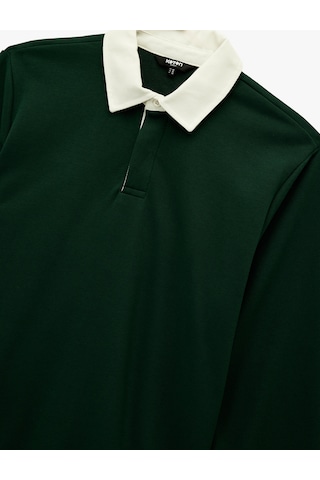 Koton Düğmeli Polo Yaka Uzun Kollu Sweatshirt Yeşil 6wam70082mk Yeşil