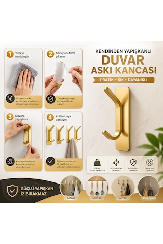 Microcase Yapışkanlı Metal Banyo Mutfak Eşya Havlu Vb Ürün Askılığı Gold 1 Adet Al002 Altın
