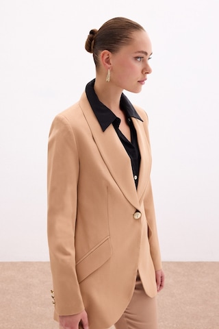 Sateen Düğme Detaylı Uzun Ceket - Camel-131431 CAMEL