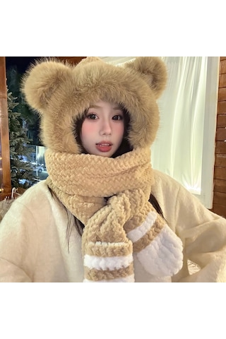 Şık Kışlık Polar Şapka, Kulaklıklı Kalın Ve Sıcak Polar Şapka, Stil 17 Beyaz