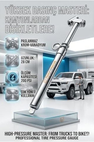 200 Psı Profesyonel Metal Kalem Tipi Lastik Ölçüm Saati - Kamyon Ve Otobüs Uyumlu 723154