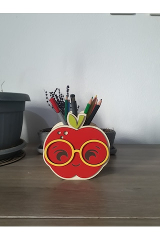Ahşap Elma Figürlü Kalemlik 13x13x7 Cm