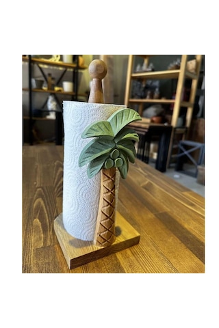 Reyo Ahşap Oyma Peçetelik Kağıt Rulo Havluluk Palmiye Desenli