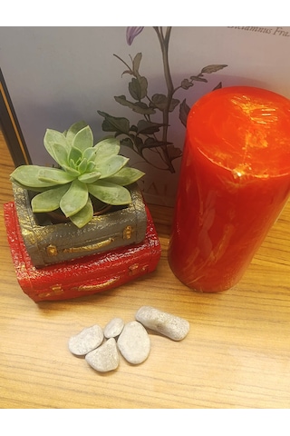 Artepieza Vintage Çift Bavul Saksı- Masaüstü Düzenleyici- Dekoratif Bavul Kalemlik Kırmızı-gri 12 8 1 Adet