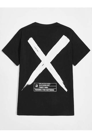 Erkek Siyah Oversize X Baskılı T-shirt Siyah