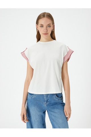 Koton Bisiklet Yaka Tişört Kısa Kollu Düğme Detaylı Pamuklu Standart Kesim Beyaz 4sak50638ek Beyaz