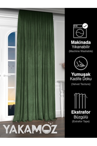 Yakamoz Kadife Görünüm Sarmaşık Yeşili Ada Fon Perde Ekstraforlu Velvet Touch Serisi Sarmaşık Yeşili