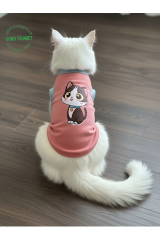 Gobo Yumuşacık Şeker Pembe Kedi Ve Köpek Kıyafeti Elbisesi Siyah Kedi Baskılı - Xs, S, M, L Beden