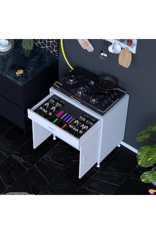 Modilayn Qplas Xxxl Set Ocak Altı Dolap 80x88x48 Cm. Çekmeceli, Kapaklı, Raflı Ve Baharat Raflı. Beyaz