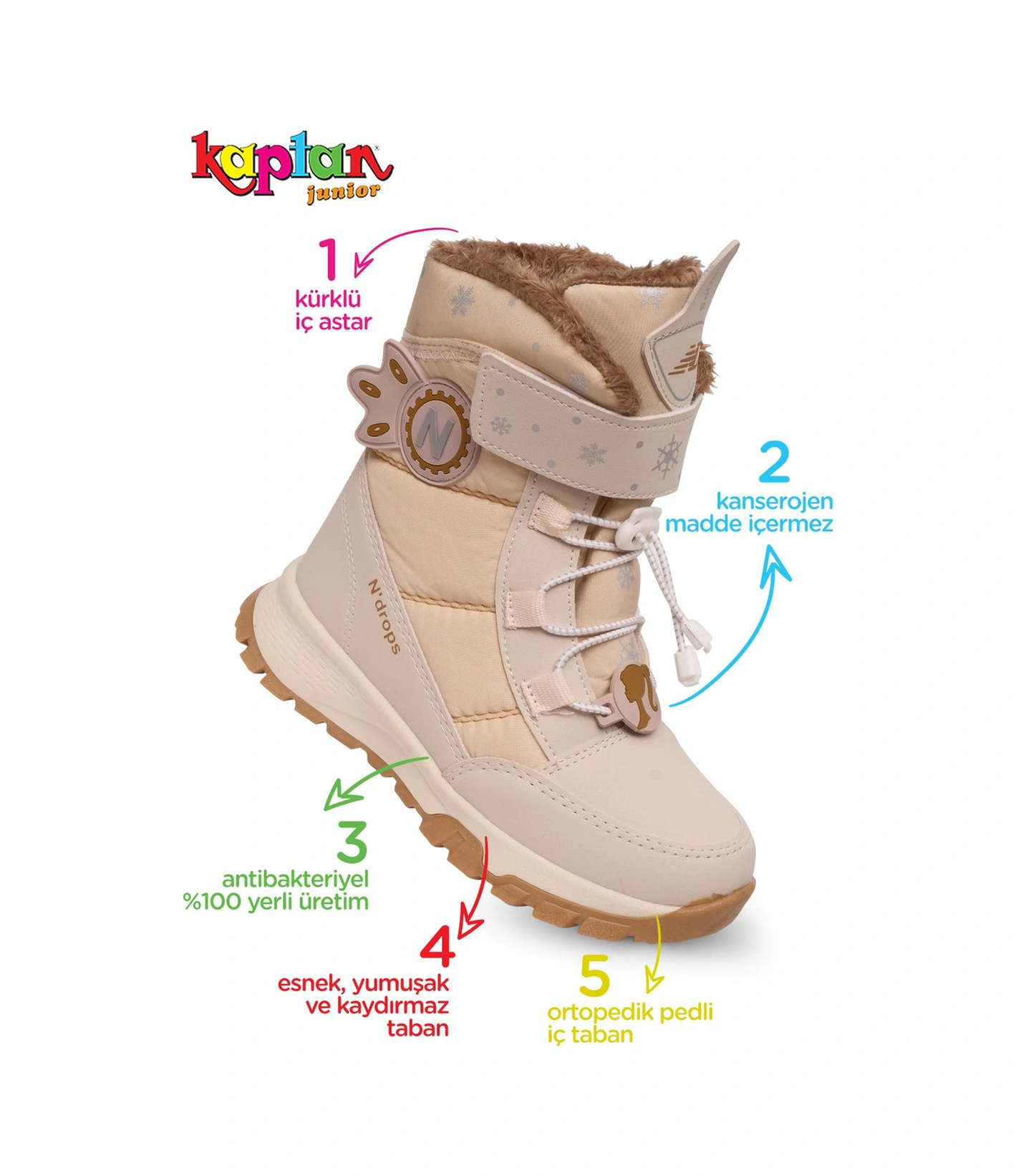 Kaptan Junior Kız Çocuk Kürklü Kar Cırtlı Bot Pndrk 650 Krem